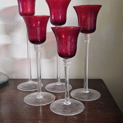 Ruby Red Glass Candle Holders Set 5 Great Condition 