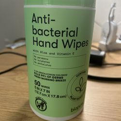 Biopure Plant Based Anti-Bacterial Hand Wipes with Aloe & Vitamin E, 50 ct Wipes