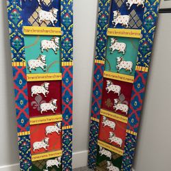 Handcrafted Wooden Wall Panels – Cow Motif | Vibrant Hand-Painted Art 