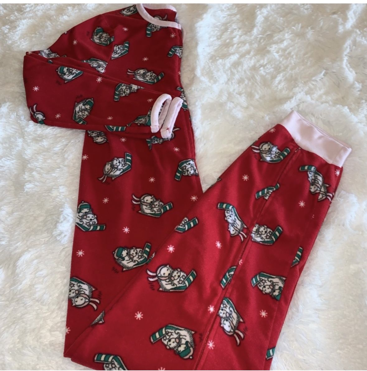 Lands’ End fleece zip up footie Jammie’s/ jogger style. Holiday/Christmas Sz 14