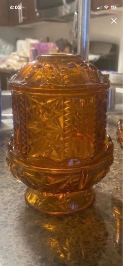 Indiana Glass Amber "Stars & Bars" Fairy Lamp