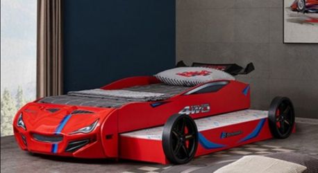 Brand New Red Race Car Design Twin Bed Frame w Trundle Bed