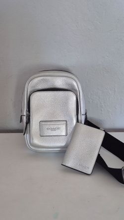 NWOT Silver Metallic Coach Crossbody/Sling Bag and Matching Card Case