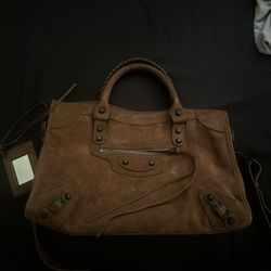 Balenciaga City Medium Brown Suede Bag