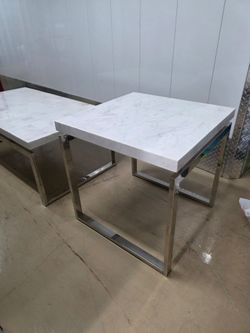 Marble Top Side Tables with Chrome Base – Set of 2