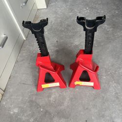 Set of 2 Big Red 3-Ton steel jack stands to support a vehicle after lifting