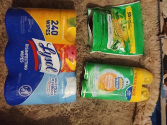 Lysol Whipes , Bathroom Scrubber, Tide Pods, Cleaning Spray 