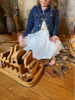 Handmade wooden boat with 2 x 2 animals