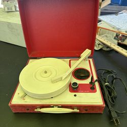 Vintage 1950s Portable Suitcase Record Player Turntable Red Cream 33/45 RPM