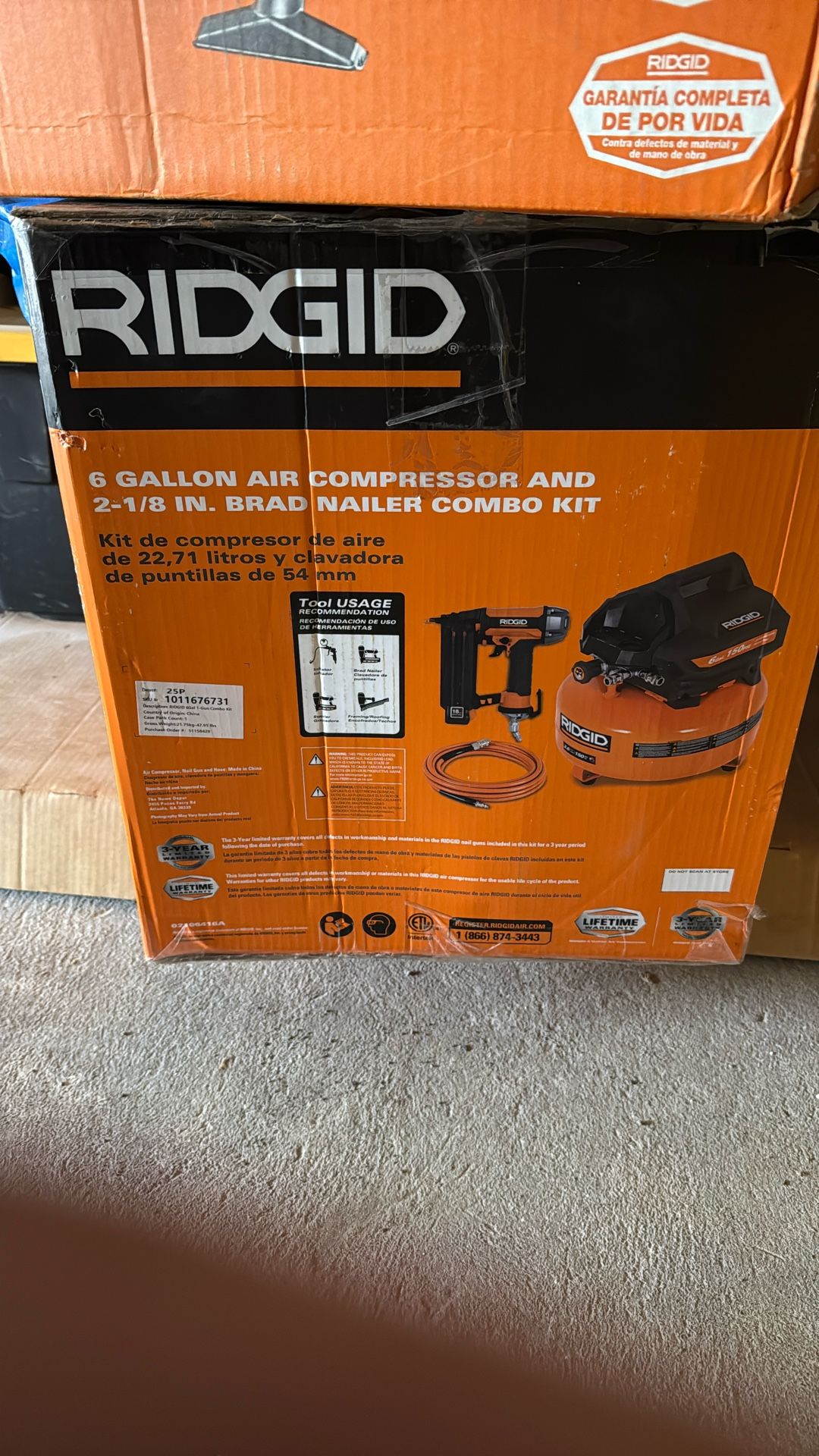 Ridgid 6 Gal Air compressor with nail gun