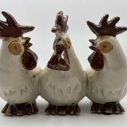 Trio of Kackling Roosters Tea light Holder Vintage Farmhouse Decor 5.5” T 8” W
