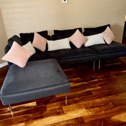 4-Piece Minimalist Modern Soft-Upholstered Sectional With Ottoman