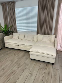 *New Beige Cloud Sectional Sofa Couch With Ottoman