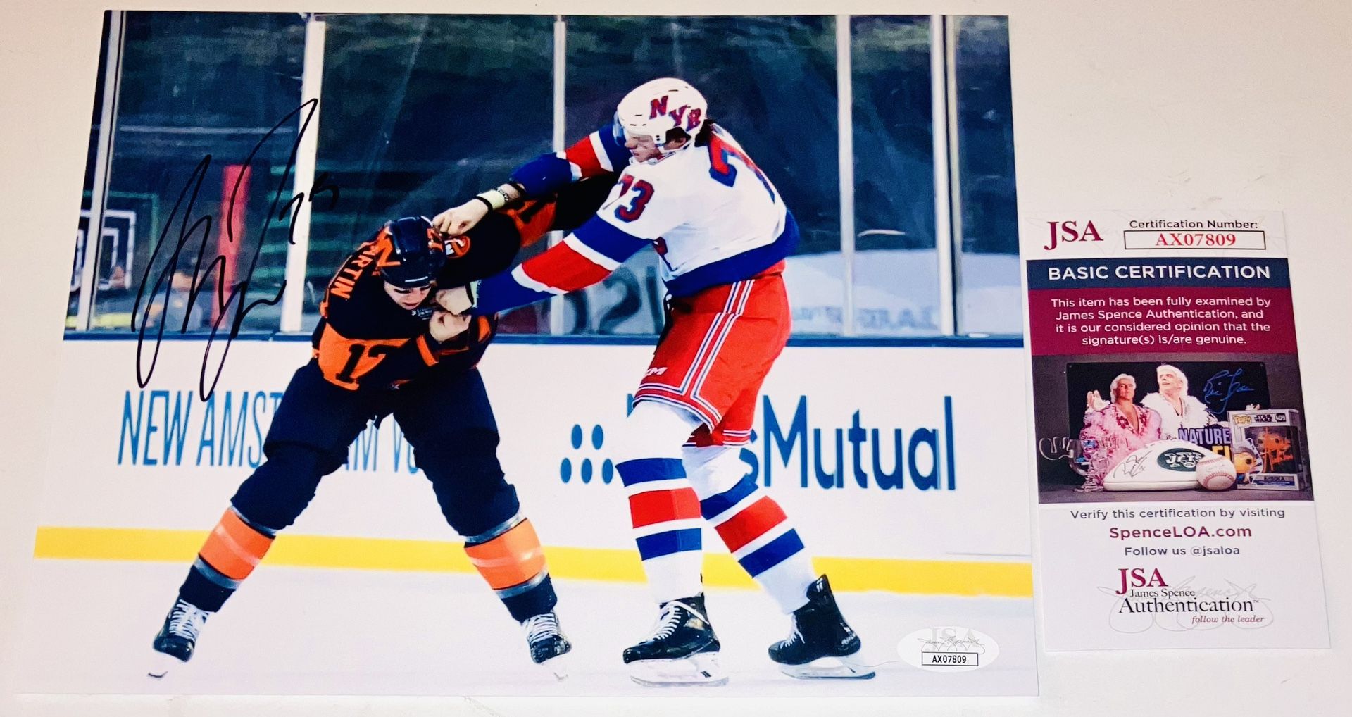 MATT REMPE SIGNED AUTOGRAPHED NEW YORK RANGERS FIGHT 8X10 PHOTO JSA COA RARE!