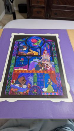 RARE Disney Parks 14x18 Deluxe Art Print "Our Favorite Chapter" Ashley Taylor Beauty & The Beast NEW