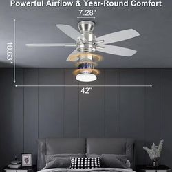 😀 Ohniyou Ceiling Fans with Lights, 42'' Low Profile Ceiling Fan with Light and Remote/APP Control, Modern Flush Mount Ceiling Fan for Indoor Bedroom