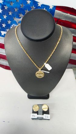 10k Hollow 22inch 3mm Chain And 10k Pendant With 10k Earrings