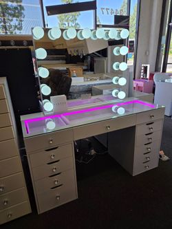Brand  New Vanity Set 12 Drawers W/ RGB Color Light USB & Type C & XL Hollywood Mirror W/ Bluetooth Speaker $899