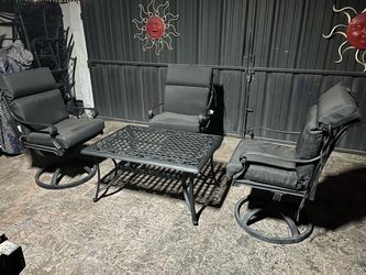 3 Aluminum Patio Outdoor Chairs w/ Grey Cushions & Middle Aluminum Coffee Table