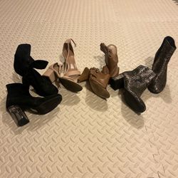 Lot Of 4 Pairs Shoes Ankle Strap Heel Sandals Wedge - Sizes 7, 7 1/2, 8