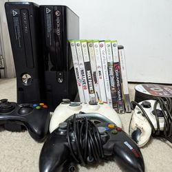 For Parts - 2 Xbox 360 Consoles, 44 Games, And Accessories 