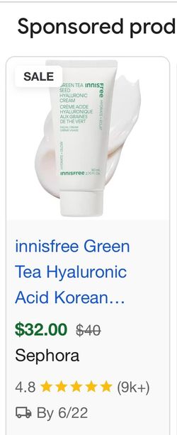 Innis free green tea hyaluronic cream $9