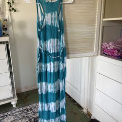 Teal Tie-Dye Maxi Dress w/ Waist Tie
