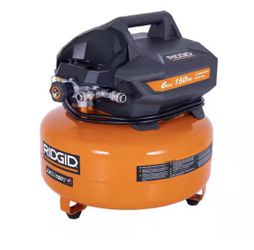 RIDGID 6 Gal. 150 PSI Portable Electric Oil-Free Jobsite Pancake Air Compressor with Dual Pressure Gauges and 2-Quick Couplers
