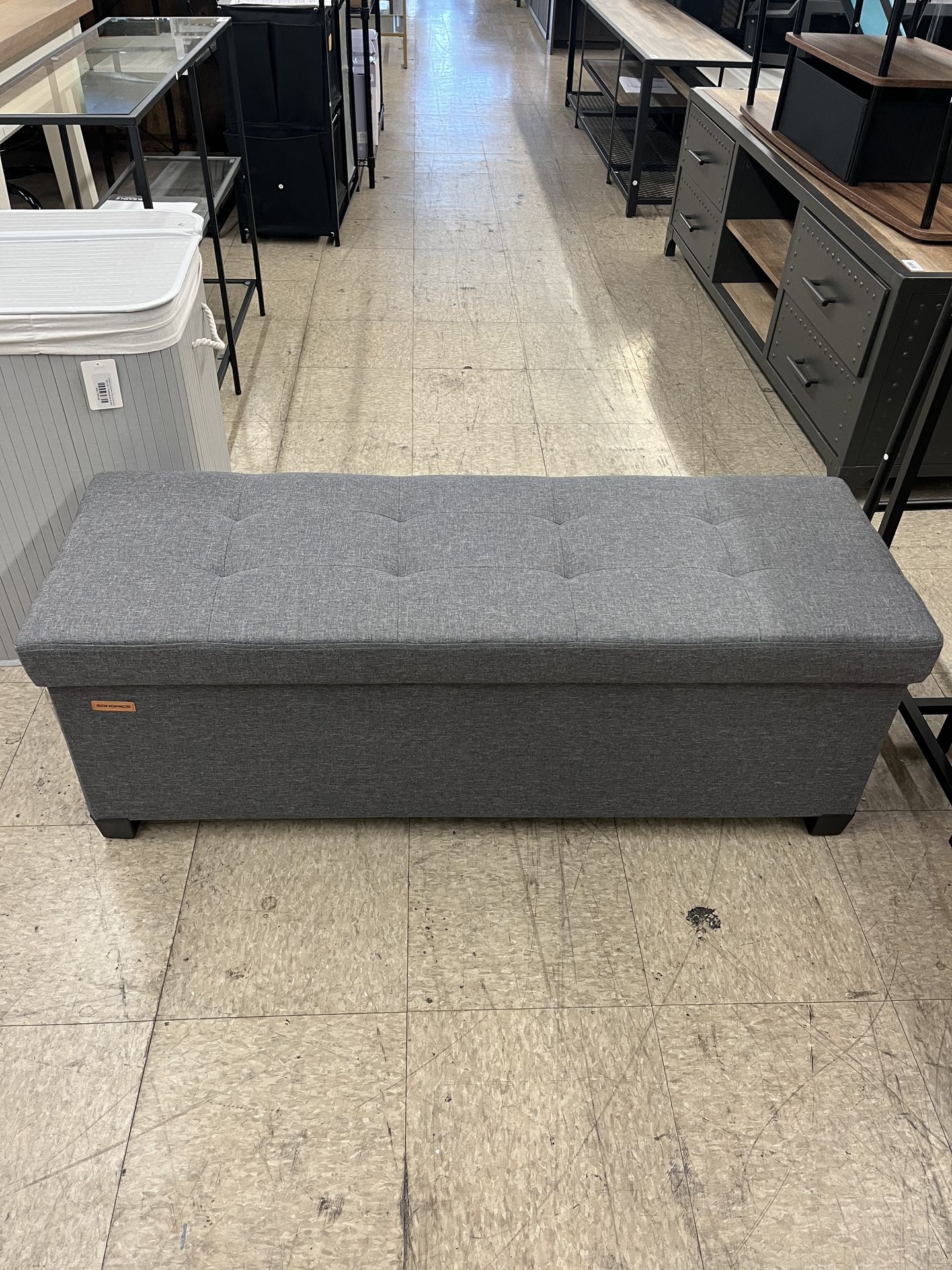 SONGMICS 43" Storage Ottoman Bench Foldable Foot Rest w/ Legs - Dark Gray