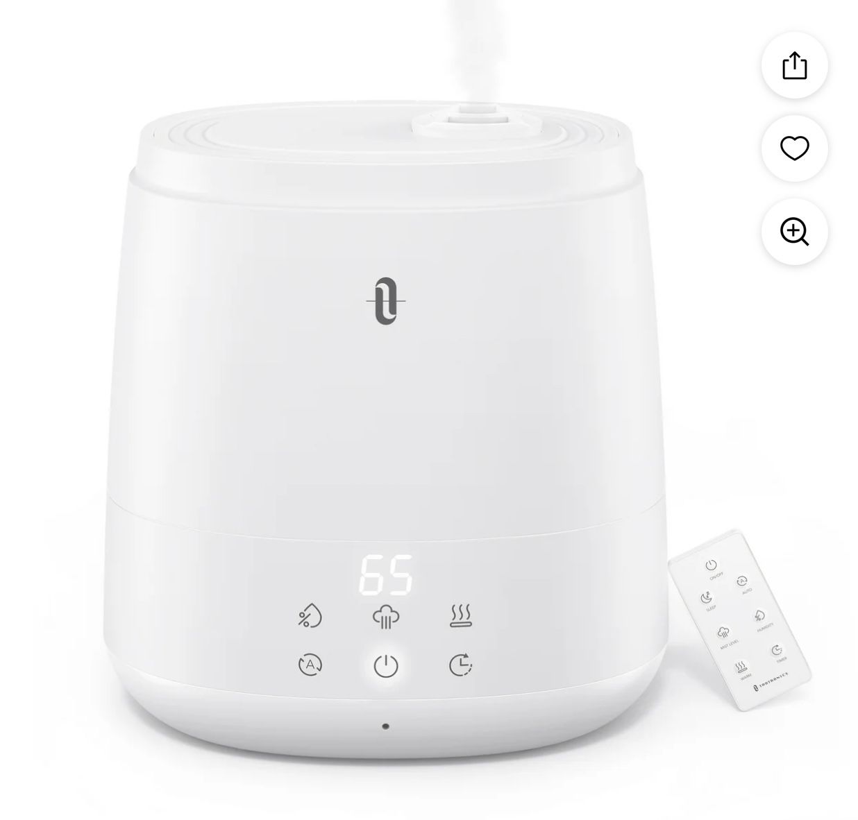 6L Humidifiers, 2-in-1 TaoTronics Warm & Cool Mist Ultrasonic Humidifier for Large Room with Aroma Diffuser Function, Customized Humidity, White