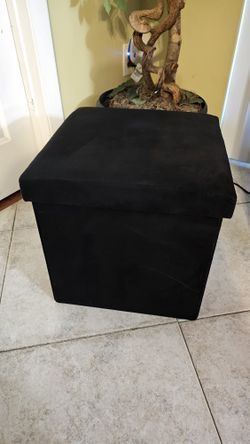 The Big One Collapsible Foldable Storage Ottoman w/ Removable Lid - Black Suede
