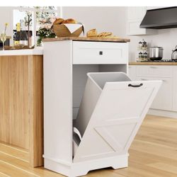 Tilt Out Trash Cabinet, Dog Proof 10 Gallon Trash Can Cabinet with Negative ion and deodorizing Function, Farmhouse Trash Can Cabinet for Kitchen, Bat