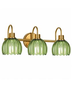 Modern 12.79 Inch 2-Light Brushed Gold Finish Series Non-Integrated LED Vertical Fluted Crystal Bathroom Vanity Wall Mount Light Fixture