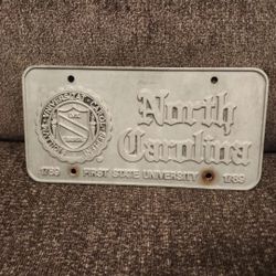 North Carolina 80's FIRST STATE UNIVERSITY BOOSTER License Plate HEAVY PEWTER