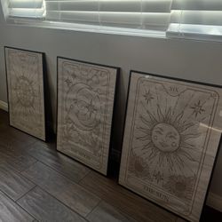 Sun, Moon & Star Framed Wall Art Set — 3 Pieces