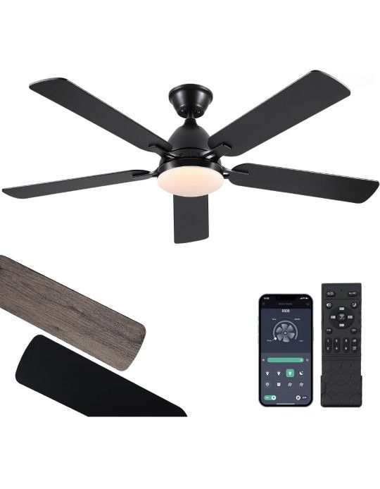 Ceiling Fans with Lights-52 Flush Mount,Remote Control, Reversible DC Motors,3CCT Dimmable, Noiseless, Ceiling Fan for Bedroom Living Room, Indoor, Ou