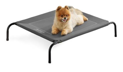 Bedsure Outdoor Elevated Cooling Small Dog Bed, 34in Grey Portable Raised Camping Pet Cot Hammock,Breathable Teslin Mesh,Weather Resistant,For Small P