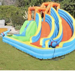 🔥💧💦 Description  The ultimate in outdoor inflatable water slides, the all-new Sportspower Twin Peaks Splash and Slide is a must-have for any backya