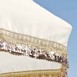 LAGarden Jazz Age Fringe Umbrella Canopy 6ft 8 Rib in Beige+Gold Sequin Theme Decoration Umbrella New Year’s Sale