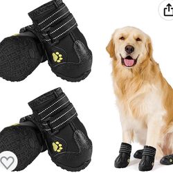 Dog Boots, Waterproof Boots for Dogs, Dog Booties with Anti-Slip Sole Reflective Straps, Outdoor Dog Shoes for Medium Large Dogs 4PCS