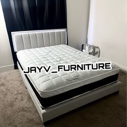 New queen bed frame with mattress