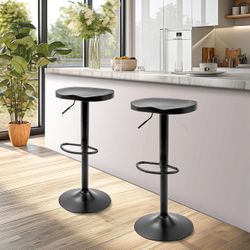 Redlife Modern Bar Stools Set of 2, Swivel Adjustable Height Bar Stool Counter Height, 23''-32'' Backless Bar Stools with Wooden Seat, Wood Bar Stools