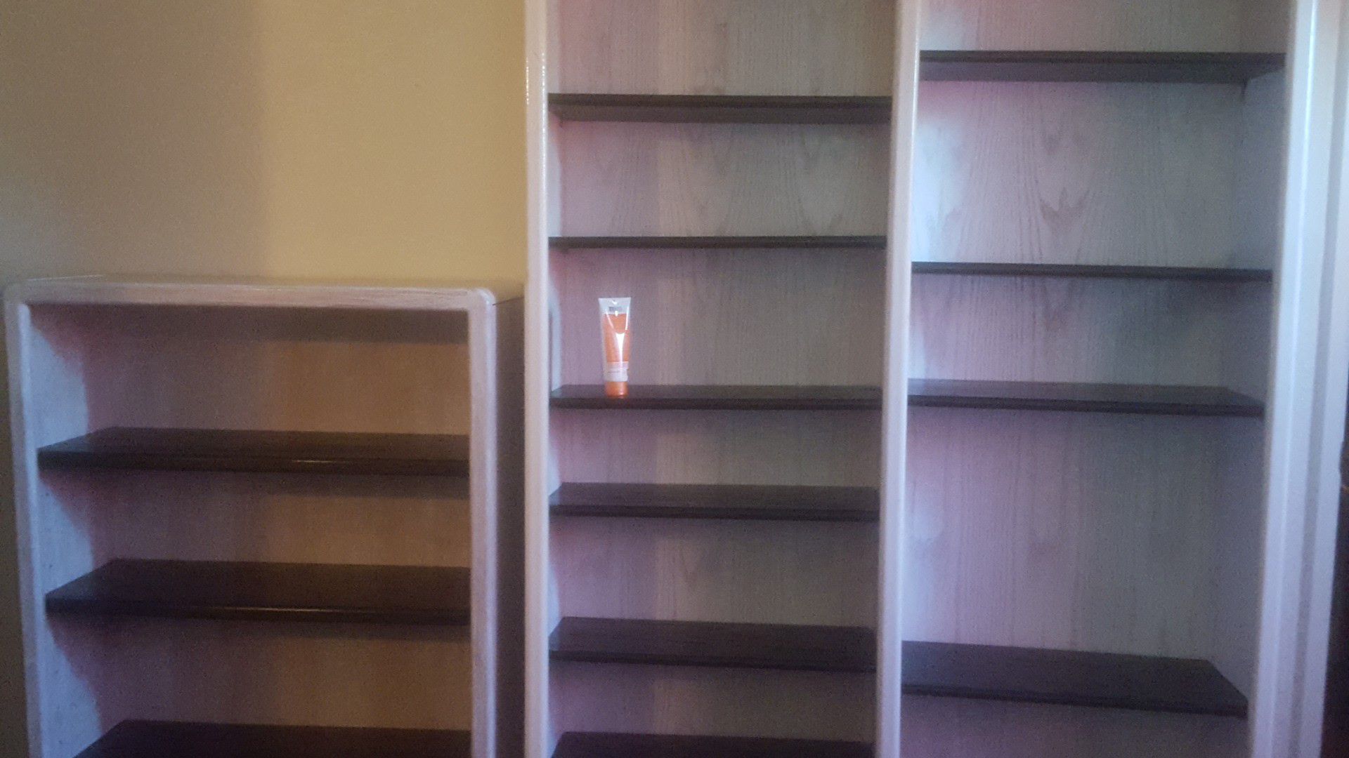 oak wood stained bookshelves tall one 6 ft by 47 in short one 4 ft Buy 32in shelves are adjustable asking $180 for both