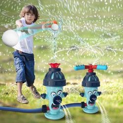 new Outdoor Water Sprinkler Baseball Toy for Kids, 2 in1 Hydrant Summer Water Toys with 2 Baseballs, 360° Roating Sprinkler Tee Ball Games Set for 3+