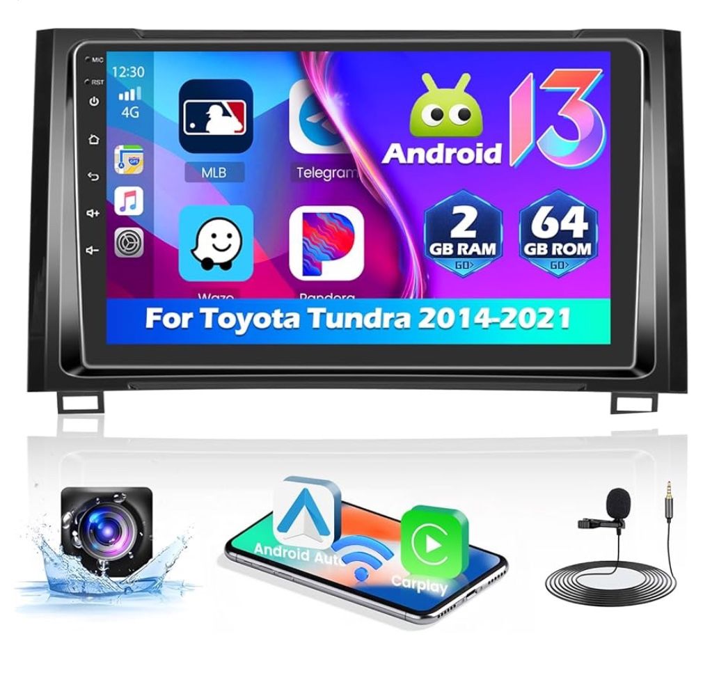 2+64G Android 13 Car Stereo Radio for Toyota Tundra 2014-2021 Wireless Carplay Android Auto, Hikity 9 Inch