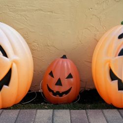 Vintage Halloween Pumpkin Blow Mold (2) 24"- Lights Up  (1) 14”