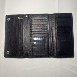 F&L Classic Black Tri-Fold Full Grain Leather Wallet RFID Zipper Snaps New NoBox 