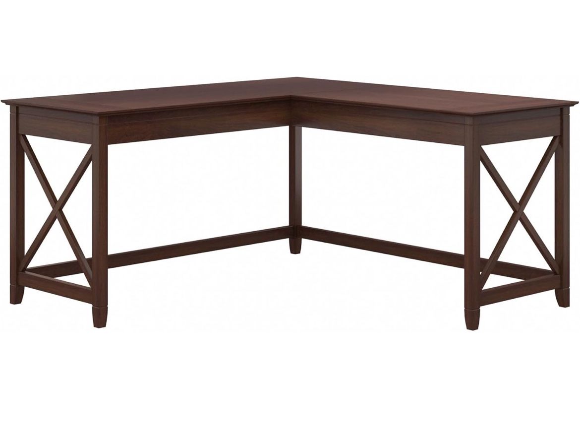 Bush Furniture Key West 60W Modern Farmhouse L Shaped Desk in Bing Cherry | 60-Inch Corner Table for Home Office