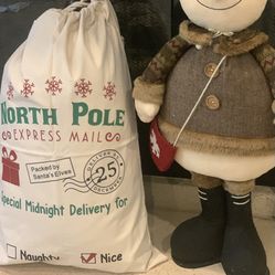 Christmas Santa Sack North Pole, Stocking Storage Gift Bag Canvas 27” by 19”
