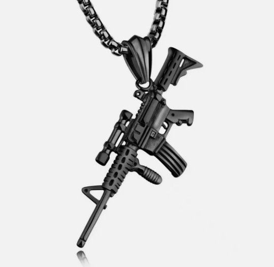 Men's Machine Gun AR Rifle pendant necklace Black/metal Sam 